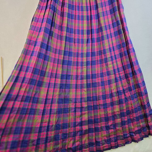 1980s Pleated High Waist Plaid Maxi Skirt Size 10 Academia Vintage Deadstock New - Picture 2 of 7